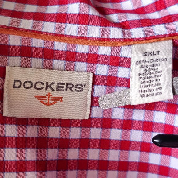 Dockers Men's Long Sleeve Button Down Red White Blue Check Shirt 2XLT NWOT TALL - Picture 4 of 10